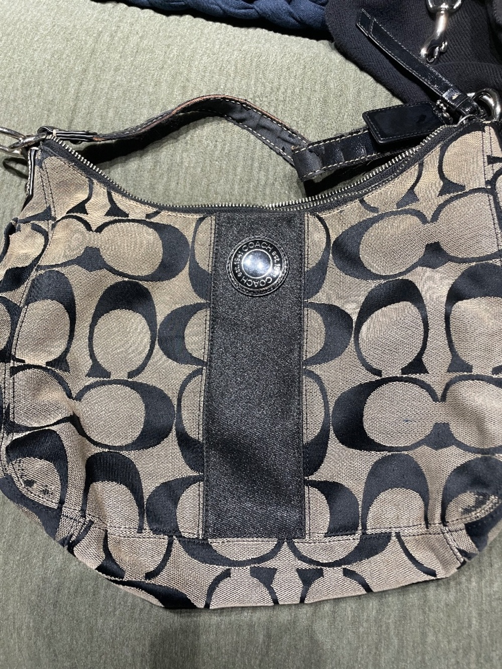 Coach Soho Signature Stripe Hobo Bag | Black | Needs Repair